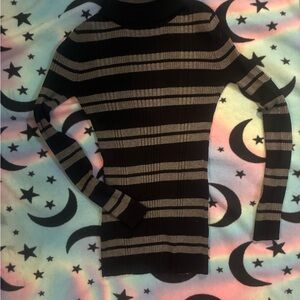 It's Our Time Black and Tan Striped Turtleneck Sweater